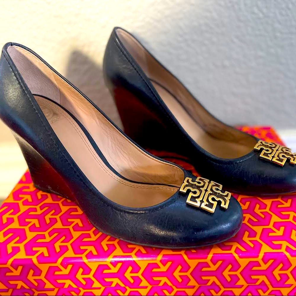 Tory Burch Melinda Bright Navy 85MM Closed Toe Wedge